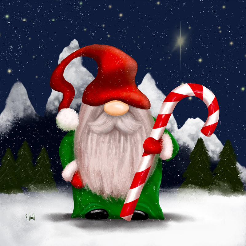 Candy Cane Christmas Gnome Artwork by Sherry Hall