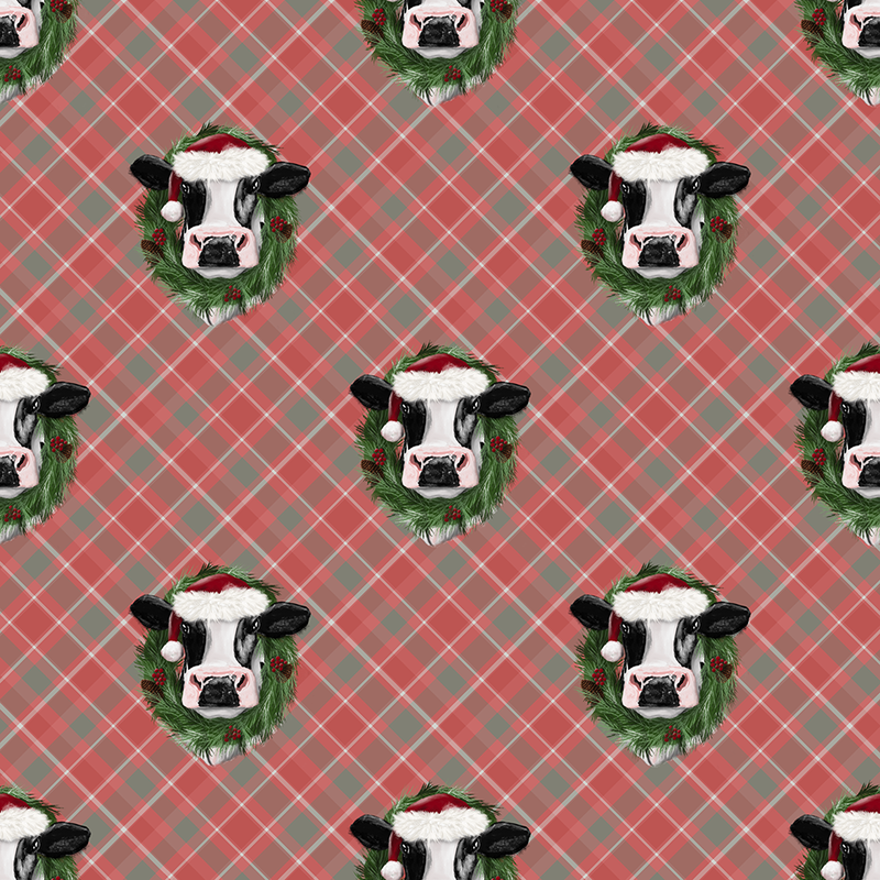 Christmas Cow Red and Green Plaid Pattern by Sherry Hall