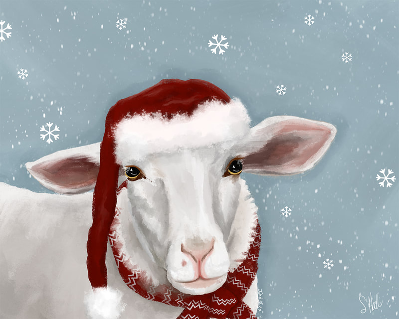 Wishing Ewe a Merry Christmas - Christmas Sheep Artwork by Sherry Hall